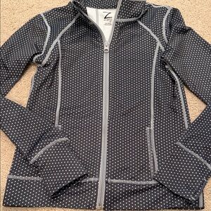 Z by Zella girl grey and White Polka Dot athletic Jacket sz 8/10